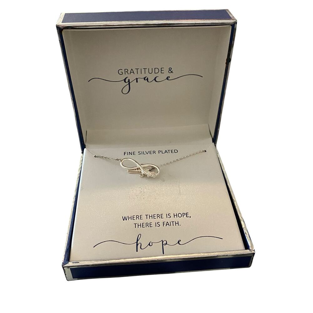 NIB Gratitude & Grace Fine Silver Plated Infinity "Hope" & Cross Necklace
